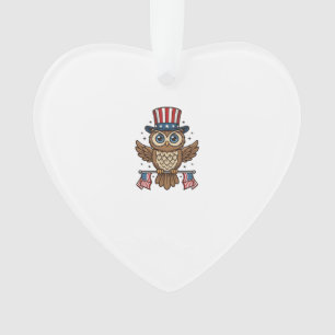 Patriotic Owl Vintage Engraving Graphic_1 Ornament