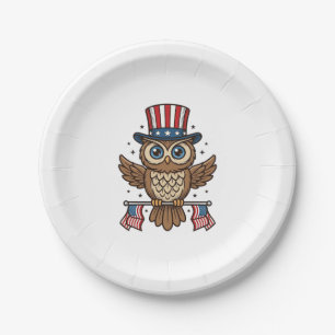 Patriotic Owl Vintage Engraving Graphic_1 Paper Plate
