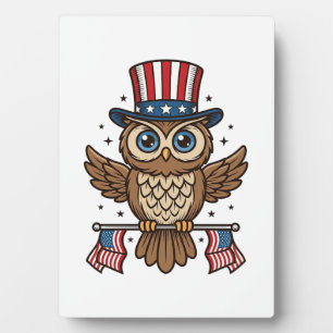 Patriotic Owl Vintage Engraving Graphic_1 Plaque