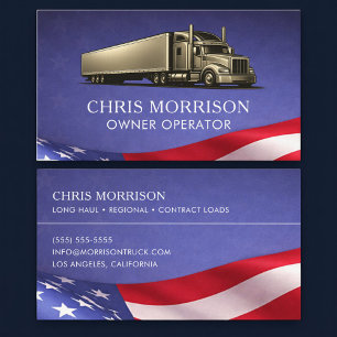Patriotic Owner Operator Trucking Truck  Business Card