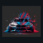 Patriotic Paint Splatter BMW Poster<br><div class="desc">Introducing our striking "BMW Aggression" design, a perfect gift for any BMW enthusiast. This design features an aggressive looking white BMW covered in a unique red, white, and blue paint scheme that gives the image a bold and stylish look. The car is captured in a dynamic pose that highlights its...</div>