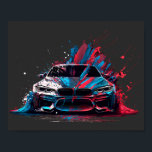 Patriotic Paint Splatter BMW Poster<br><div class="desc">Introducing our striking "BMW Aggression" design, a perfect gift for any BMW enthusiast. This design features an aggressive looking white BMW covered in a unique red, white, and blue paint scheme that gives the image a bold and stylish look. The car is captured in a dynamic pose that highlights its...</div>