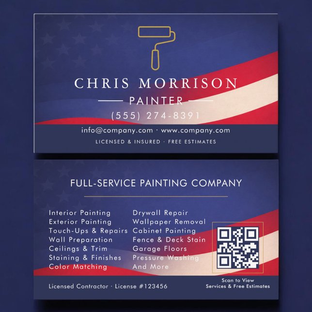 Patriotic Painter Contractor QR Code Business Card (Creator Uploaded)