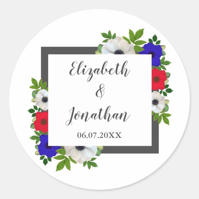 Patriotic Panda Anemone Wedding Classic Round Sticker (Front)