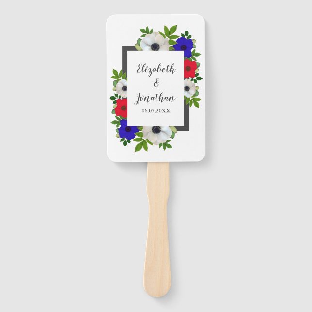 Patriotic Panda Anemone Wedding Hand Fan (Front)