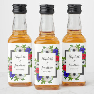 Patriotic Panda Anemone Wedding Liquor Bottle Label