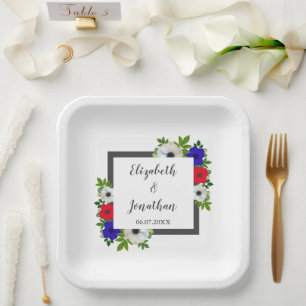 Patriotic Panda Anemone Wedding Paper Plate