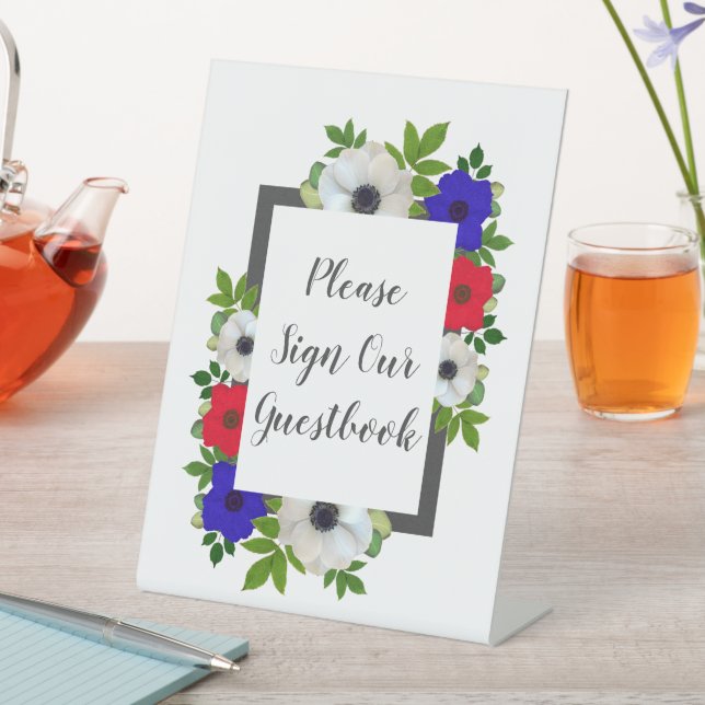 Patriotic Panda Anemone Wedding Pedestal Sign (In SItu)