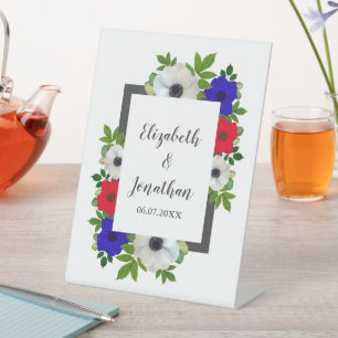 Patriotic Panda Anemone Wedding Pedestal Sign