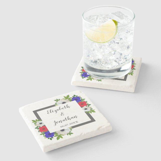 Patriotic Panda Anemone Wedding Stone Coaster (Side)