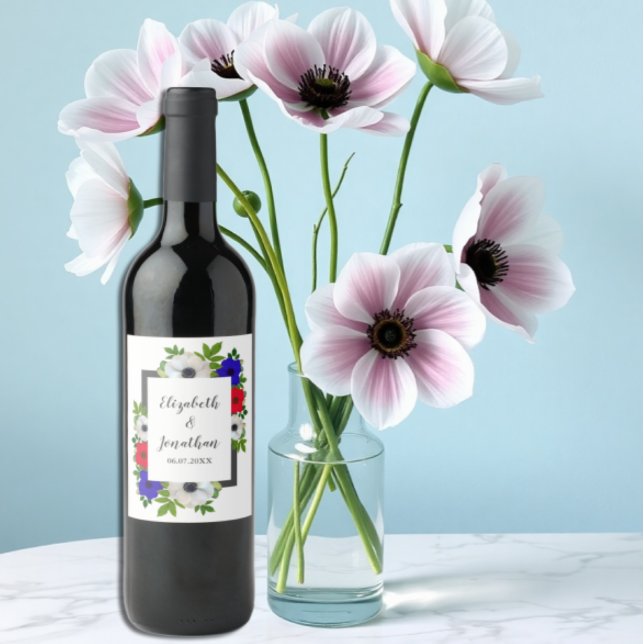 Patriotic Panda Anemone Wedding Wine Label (Creator Uploaded)