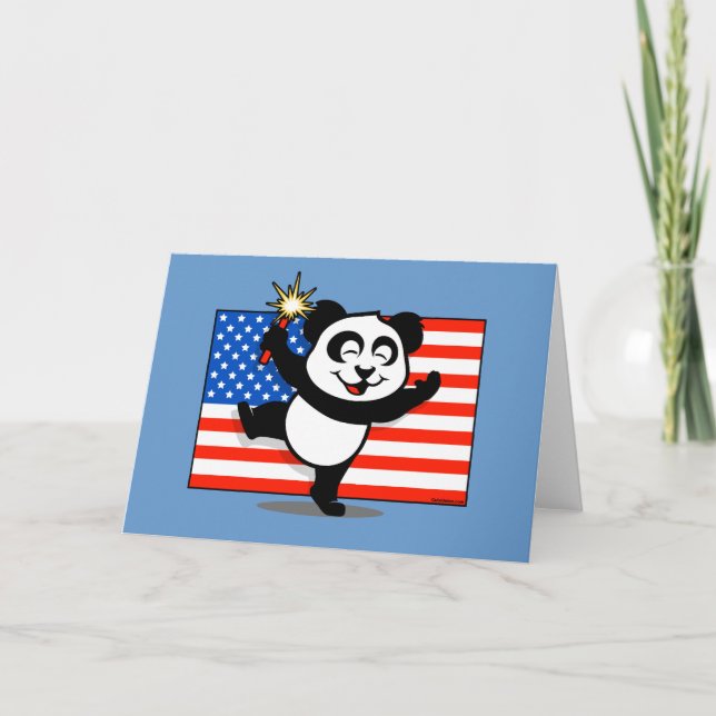 Patriotic Panda With American Flag Card (Front)
