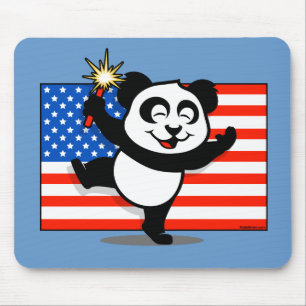 Patriotic Panda With American Flag Mouse Pad