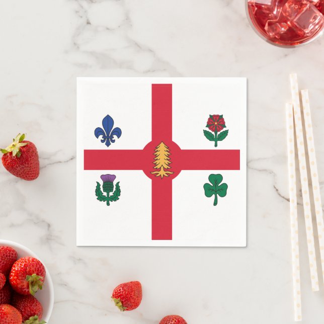 Patriotic paper napkins with flag of Montreal (Insitu)