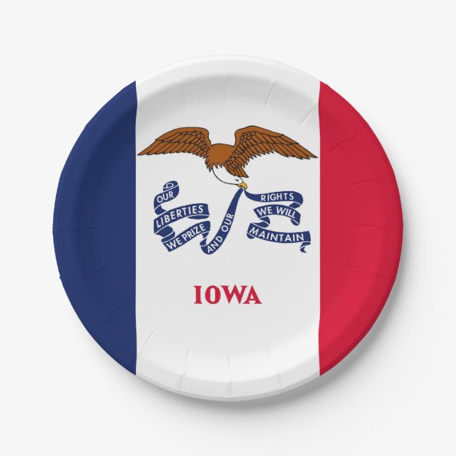 Patriotic paper plate with flag of Iowa (Front)