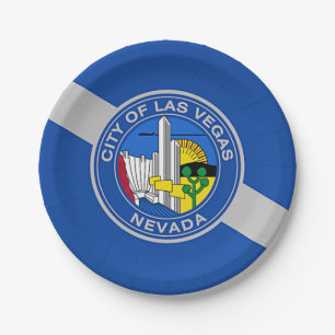 Patriotic paper plate with flag of Las Vegas City.