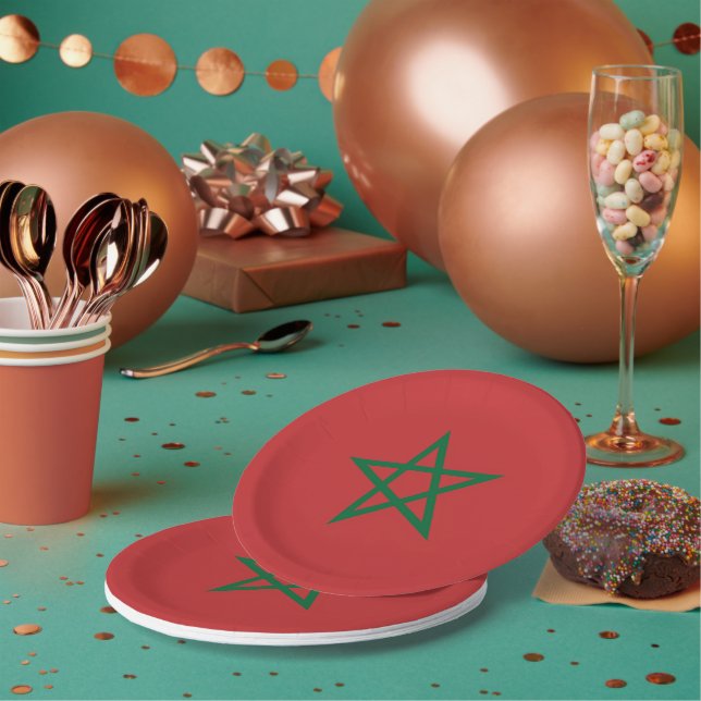 Patriotic paper plate with flag of Morocco (Multi)