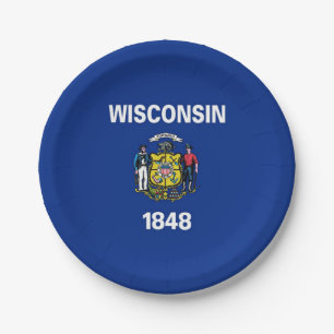 Patriotic paper plate with Wisconsin State flag