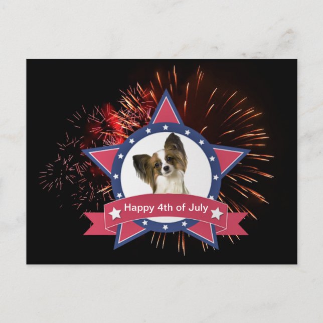 Patriotic Papillon Dog 4th of July Postcard (Front)