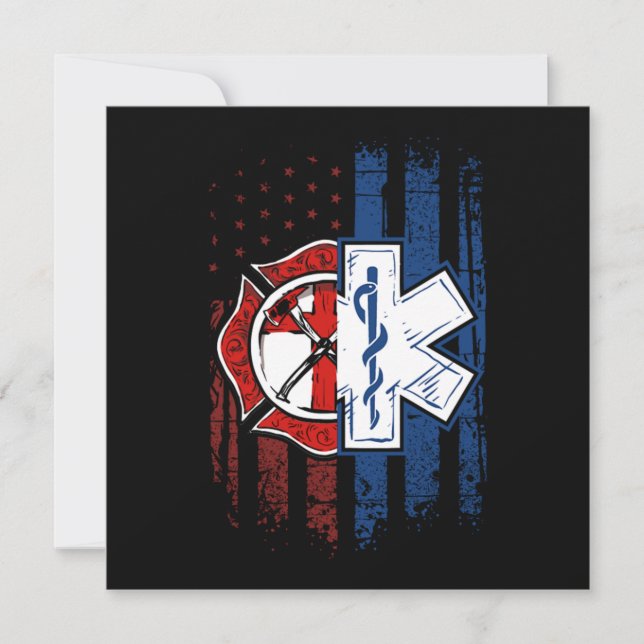 Patriotic Paramedic Firefighter EMT USA Flag EMS Invitation (Front)