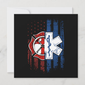 Patriotic Paramedic Firefighter EMT USA Flag EMS Invitation