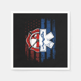 Patriotic Paramedic Firefighter EMT USA Flag EMS Napkin