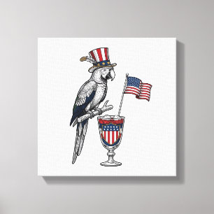 Patriotic Parrot Cocktail Vintage Vector Design_1 Canvas Print