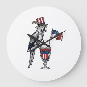 Patriotic Parrot Cocktail Vintage Vector Design_1 Large Clock