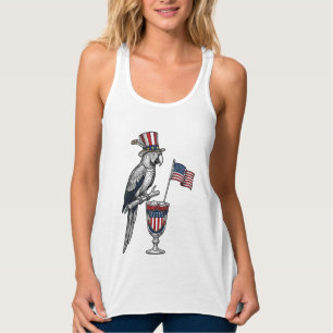 Patriotic Parrot Cocktail Vintage Vector Design_1 Singlet