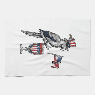 Patriotic Parrot Cocktail Vintage Vector Design_1 Tea Towel