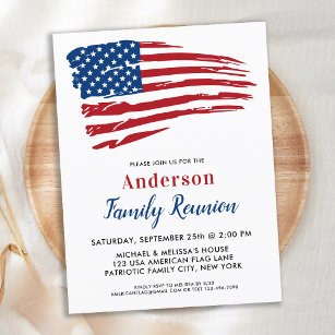 Patriotic Party American Flag Family Reunion  Invitation Postcard