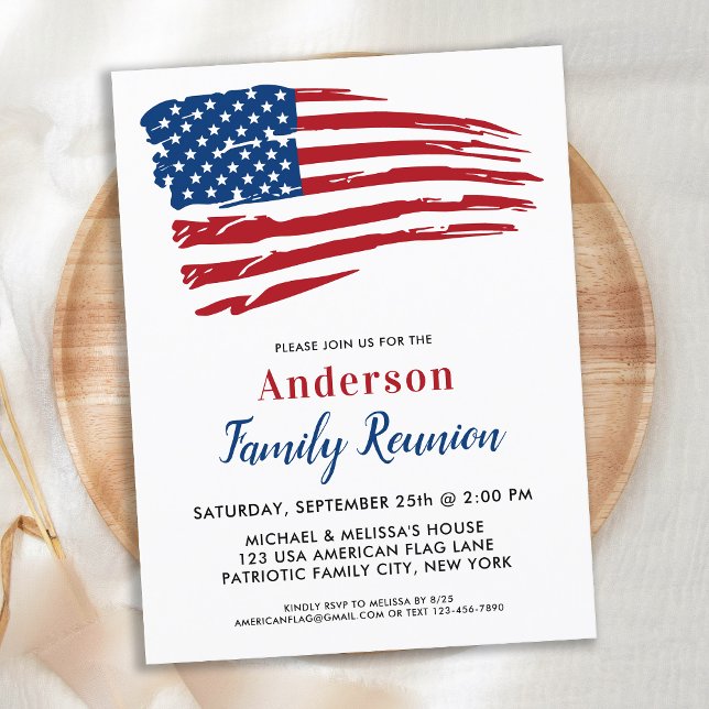 Patriotic Party American Flag Family Reunion  Invitation Postcard (Creator Uploaded)