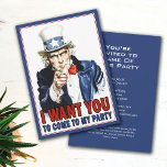 Patriotic Party - Vintage Uncle Sam I Wand You To Invitation<br><div class="desc">The classic,  vintage Uncle Sam Poster revamped to become a party invitation. Invitation is customisable. You can change the text and the font in the edit area. For complete customisation,  click on the customise this button.</div>