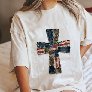 Patriotic Patchwork American Flag Cross Tri-Blend Shirt