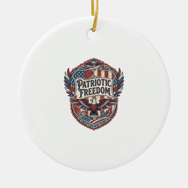 Patriotic Patchwork Artist Ceramic Tree Decoration (Front)