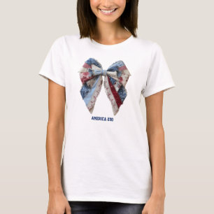 Patriotic Patchwork Bow Grandmillennial Jul 4th T-Shirt