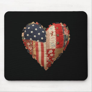 Patriotic Patchwork Heart Americana Flag Folk Art Mouse Pad