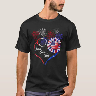 Patriotic Patient Care Tech  American Flag Sunflow T-Shirt
