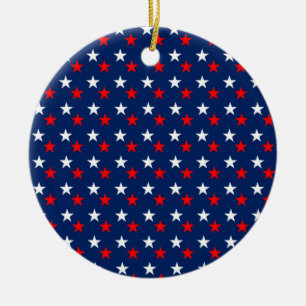 Patriotic Pattern Stars on Blue Ceramic Tree Decoration