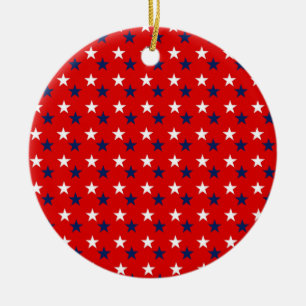 Patriotic Pattern Stars on Red Ceramic Tree Decoration
