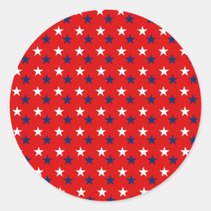 Patriotic Pattern Stars on Red Classic Round Sticker