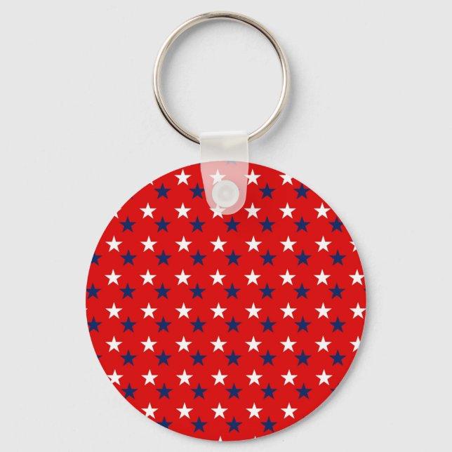 Patriotic Pattern Stars on Red Key Ring (Front)