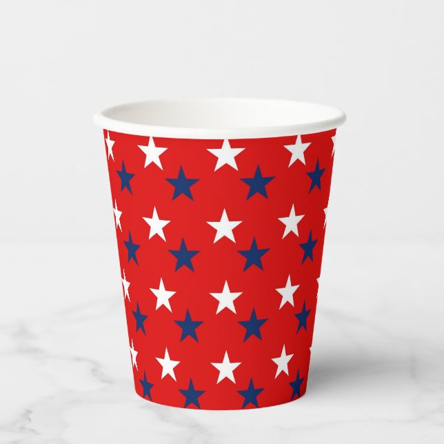 Patriotic Pattern Stars on Red Paper Cups (Front)