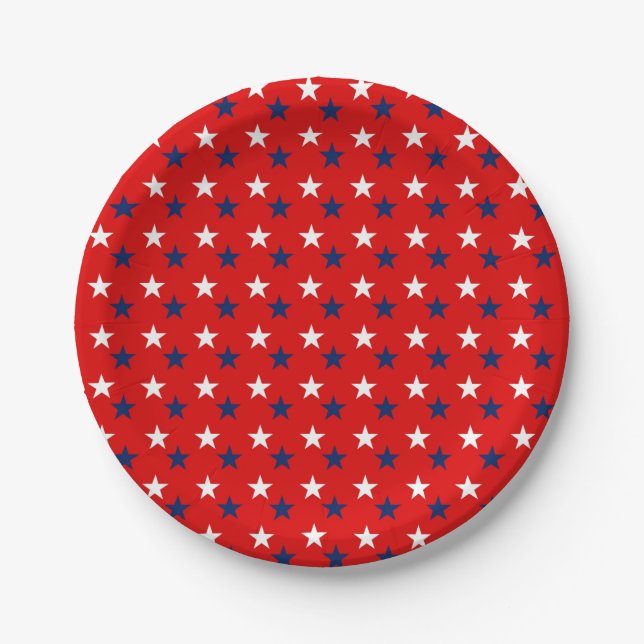Patriotic Pattern Stars on Red Paper Plate (Front)