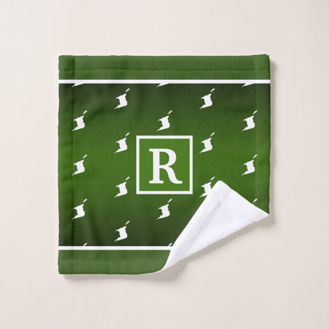 Patriotic Pattern with Monogram on Green Gradient  Bath Towel Set (Wash Cloth)