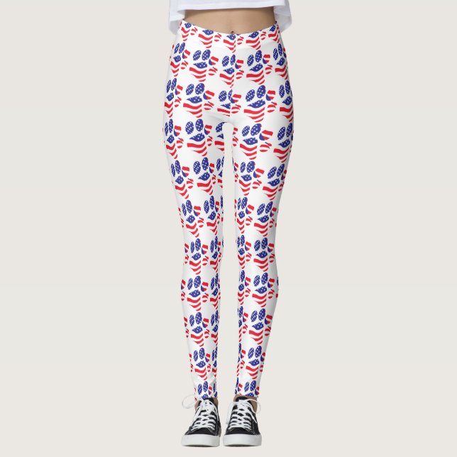 Patriotic Paw Print Leggings (Front)