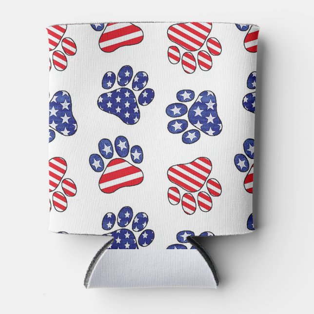 Patriotic Paw Prints Can Cooler (Front)
