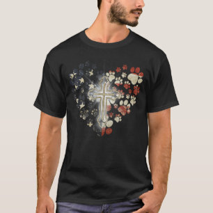 Patriotic Paws Dog Heart American Flag Jesus Cross T-Shirt
