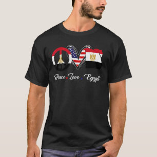 Patriotic Peace Love Egypt Flag American Heart T-Shirt