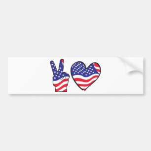 Patriotic Peace Sign and Heart Bumper Sticker